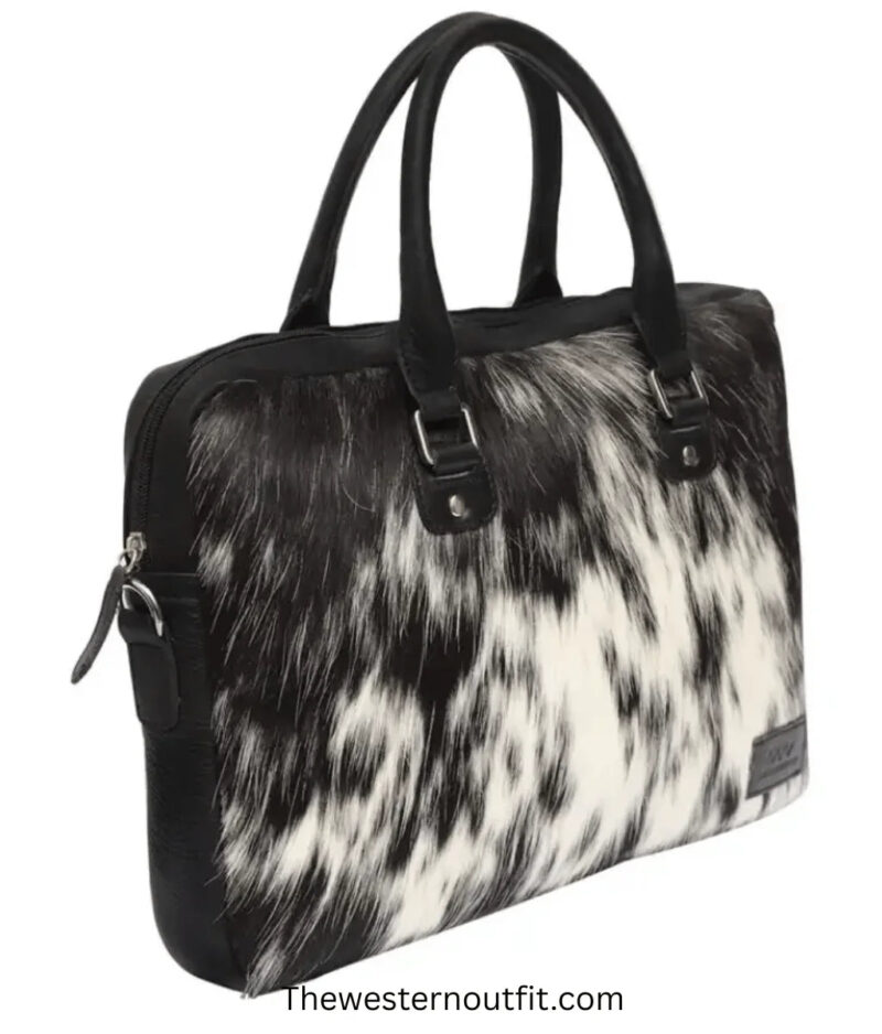 Cowhide Leather Black And White Laptop Bag - Image 3