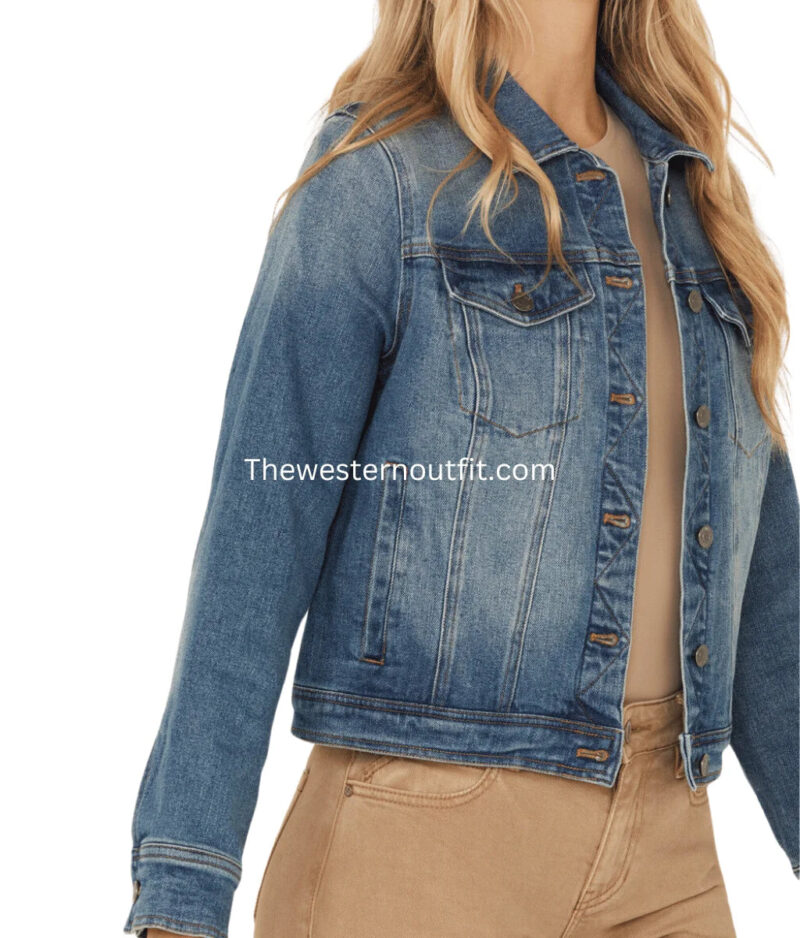 Women's Leland Medium Wash Cropped Stretch Denim Jacket - Image 4