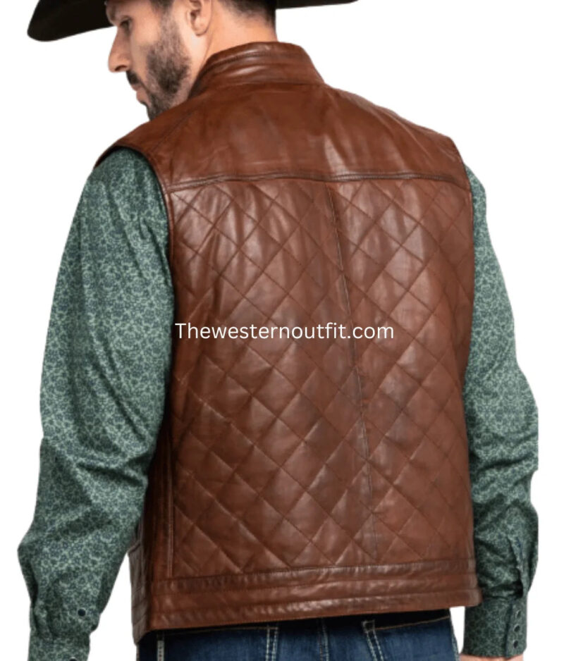 Quilted Dark Brown Leather Vest For Men’s - Image 3