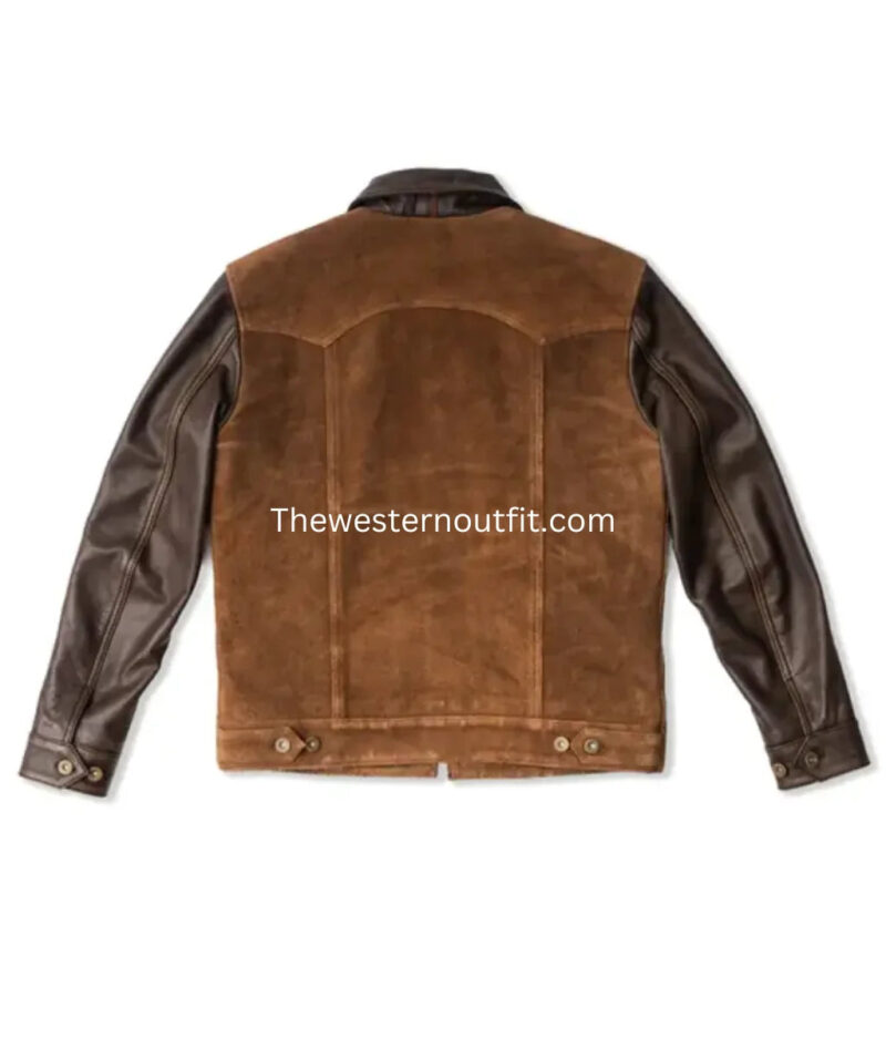Oatman Style Men’s Brown Suede Leather Trucker Jacket - Image 3