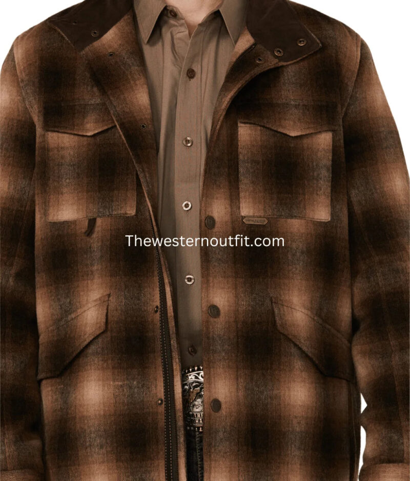 Men's Plaid Print Heavy Brushed Wool Snap Jacket - Image 3