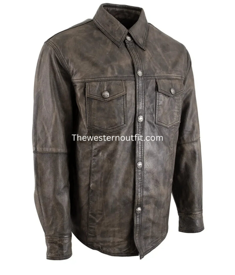 Timeless Design Men’s Rifleman Brown Stone Western Leather Jacket - Image 3