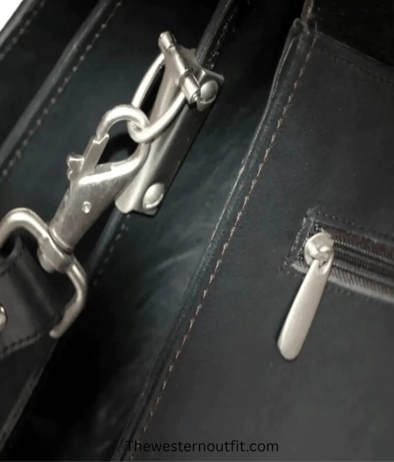 Briefcase With Adjustable Strap Black And White Cowhide Leather Bag - Image 3
