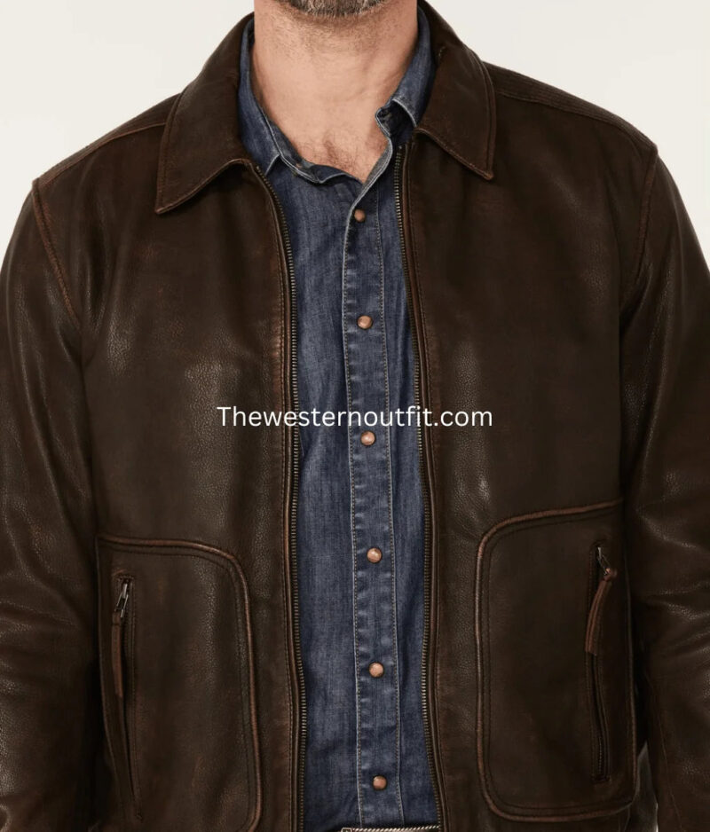 Mens Hector Dark Brown Leather Jacket - Image 3