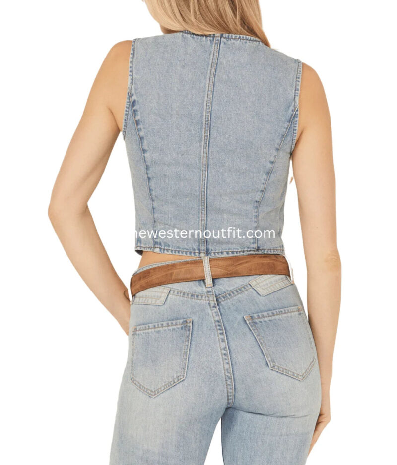 Ashley Vintage Charm by 26 International Women's Heart Pocket Denim Vest - Image 3