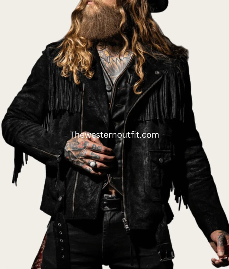 Men’s Black Fringe Suede Leather Jacket – Western Edition