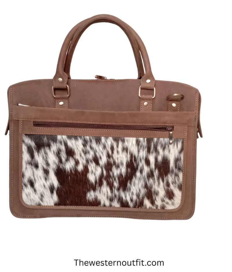 Cowhide Brown Handmade Briefcase Leather Bag - Image 3