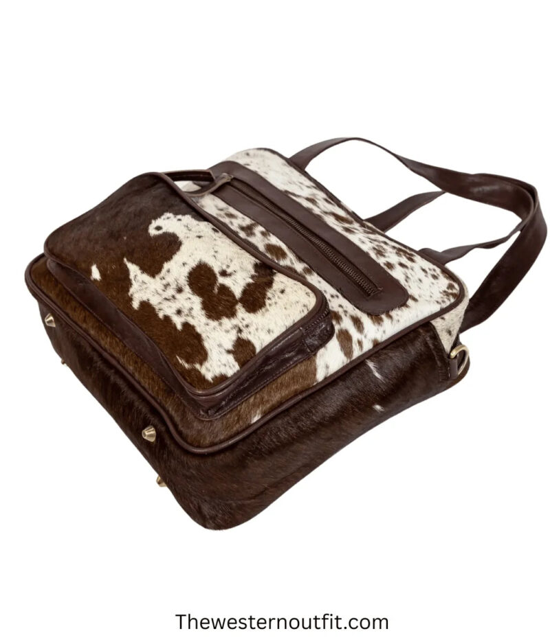 Messenger Cowhide Handmade Brown & white Leather Bag - Image 2