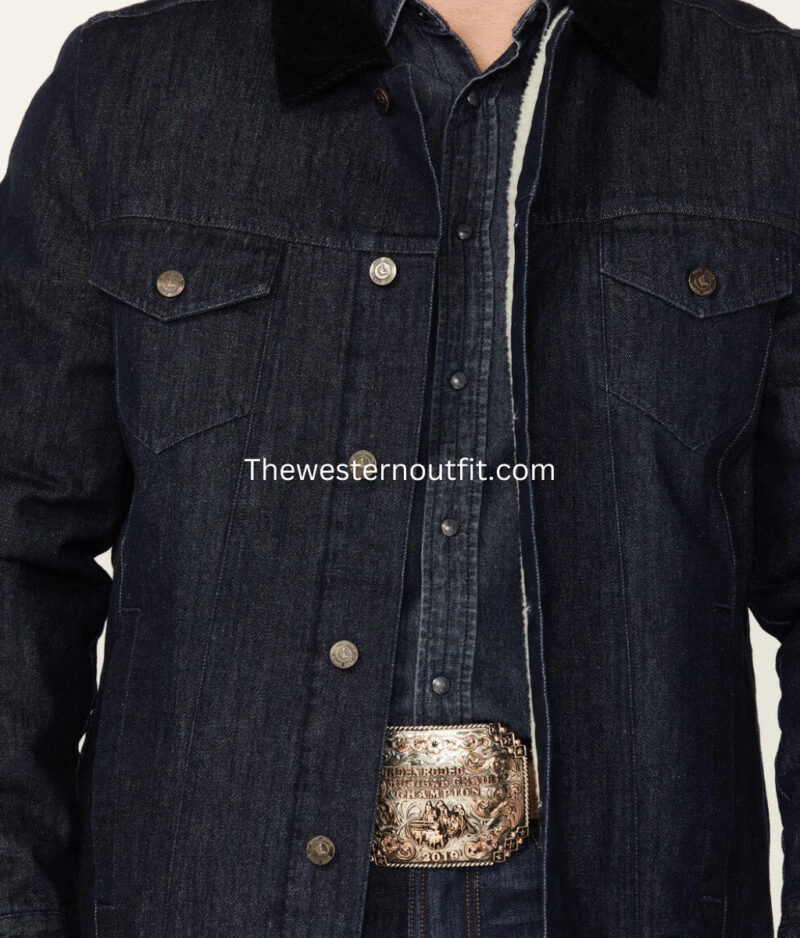 The Giant Style Men’s Dark Wash Sherpa Cord Denim Jacket - Image 3