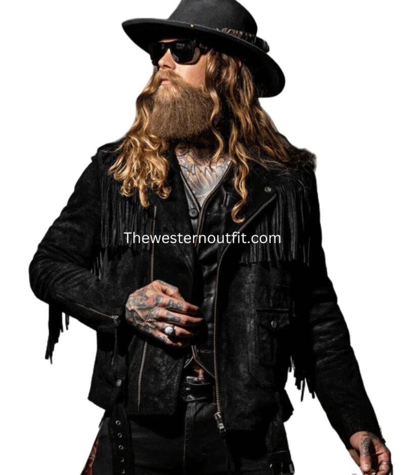 Westworld Mens Black Fringes Suede Leather Jacket - Image 2