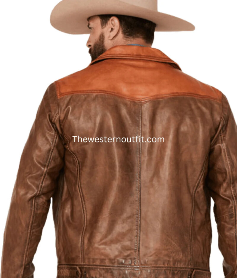Goldrush Style Men’s Color Block Leather Jacket - Image 3