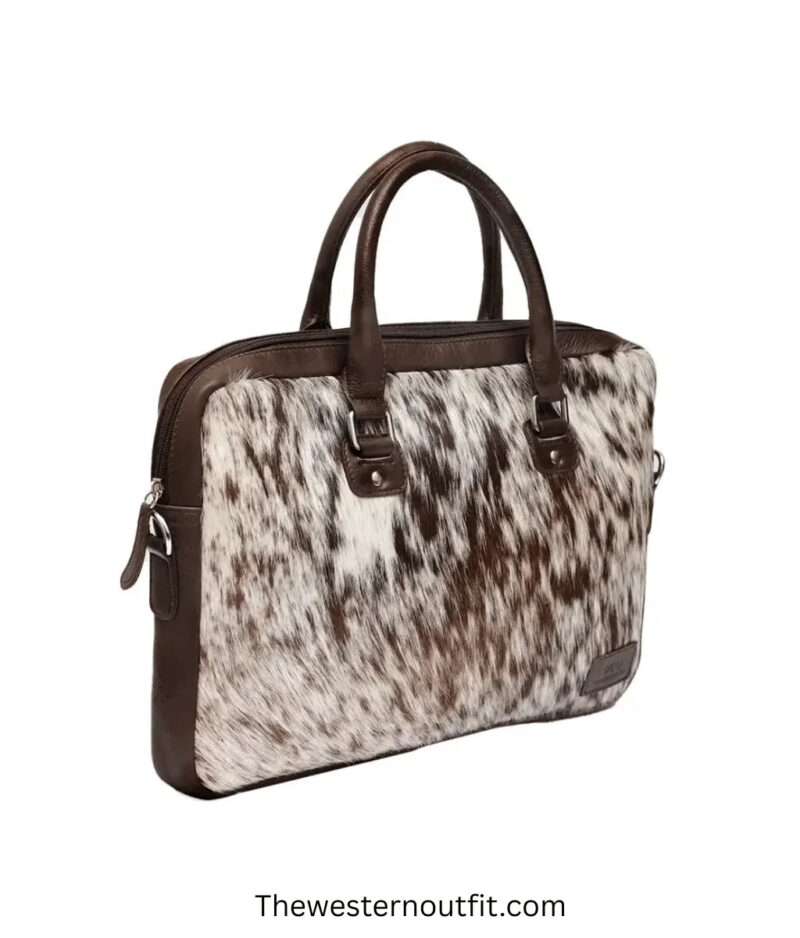 Cowhide Leather Brown/white Laptop Messenger Bag - Image 2