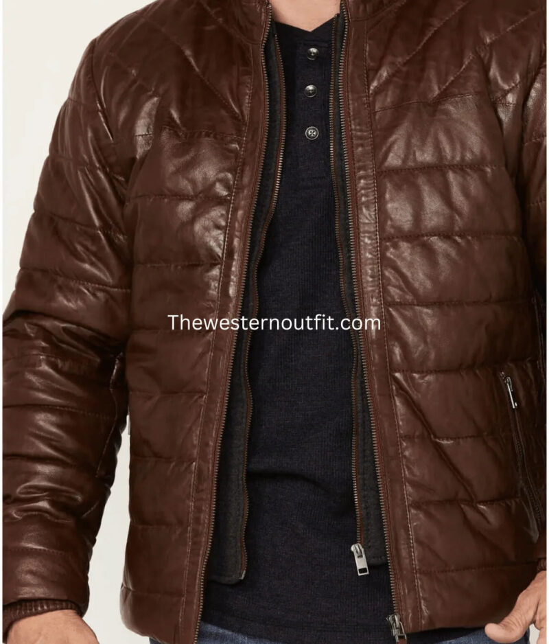 Leather Puffer Jacket Men Stylish Warm - Image 3