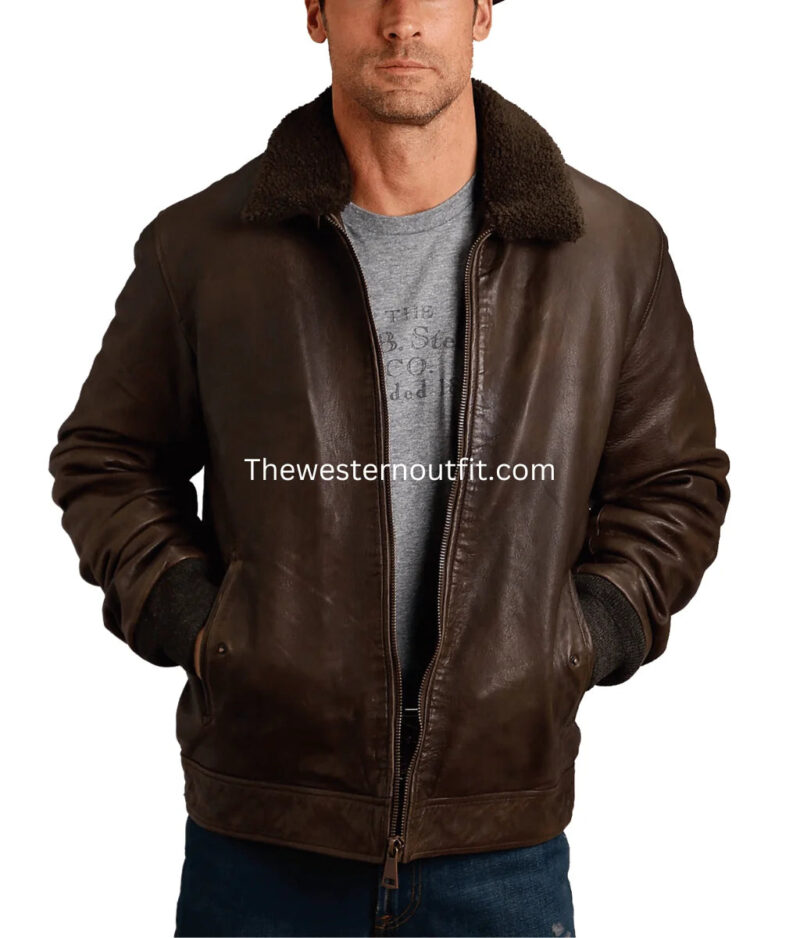 Smooth Design Men’s Brown Sherpa Leather Jacket