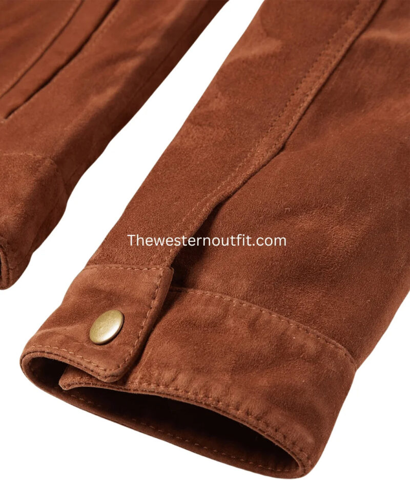 Womens Shearling Collar Trucker Suede Jacket - Image 4