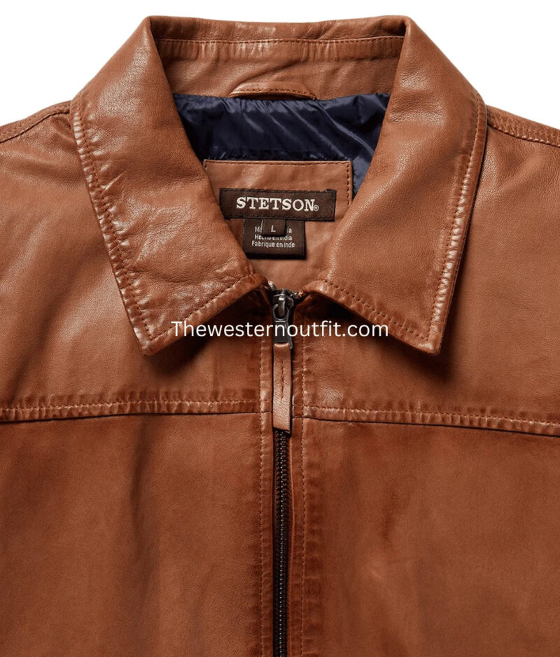 Goldfield Men’s Edition Zip-Front Brown Leather Jacket - Image 3