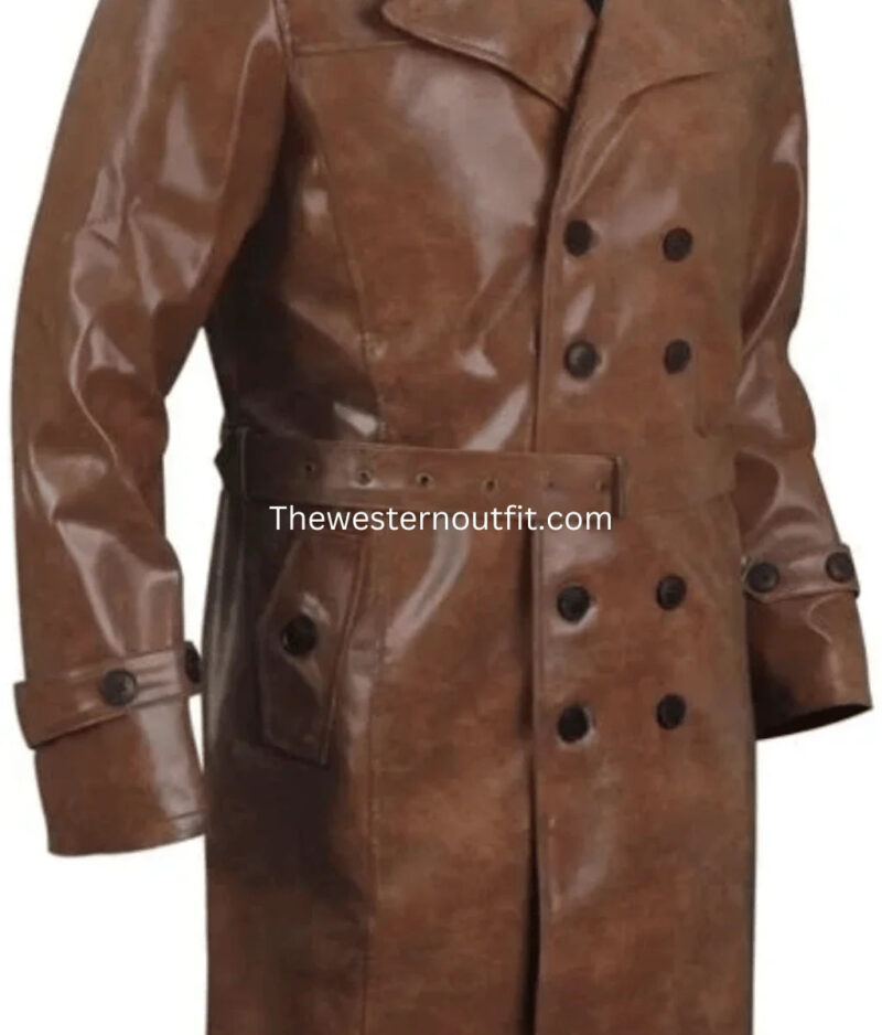 1883 James Dutton Brown Leather Trench Coat Yellowstone - Image 2
