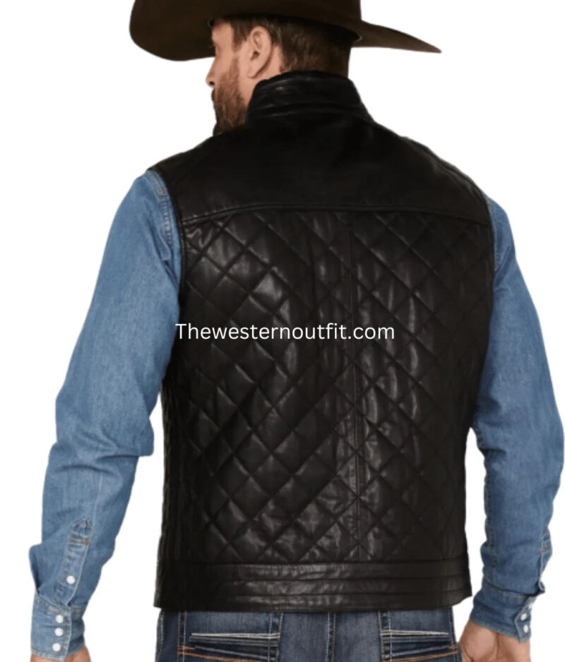 Quilted Black Leather Vest For Men’s - Image 3