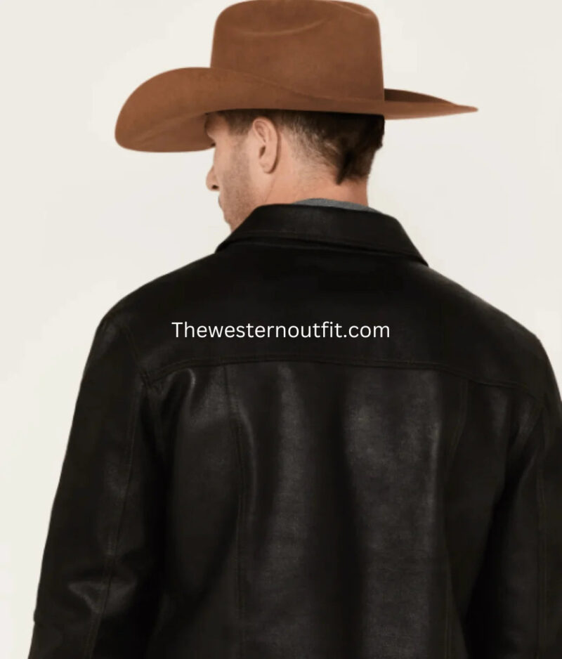 Solid Black Trucker Leather Jacket for Men - Image 3