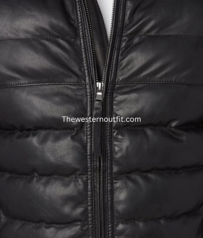 Black Leather Puffer Jacket for Men – Cozy Jacket - Image 3