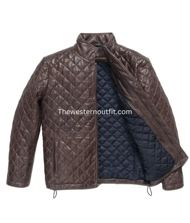 Highlands Quilted Mens Brown Leather Jacket - Image 3