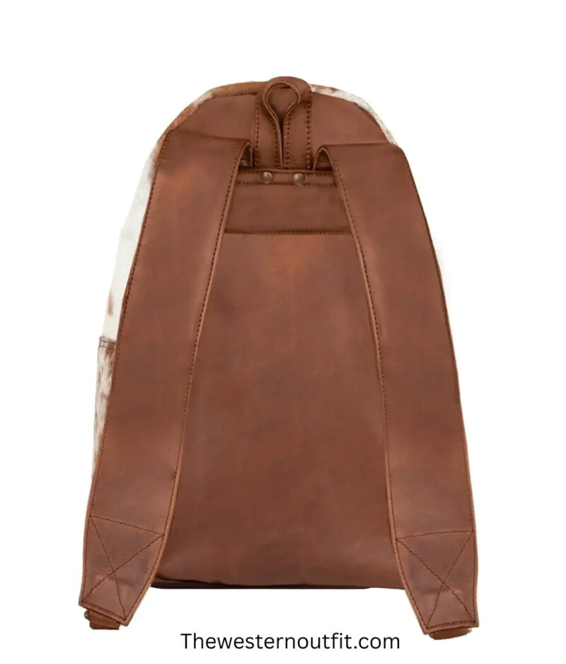 Western Cowhide Brown/White Laptop Leather Backpack - Image 3
