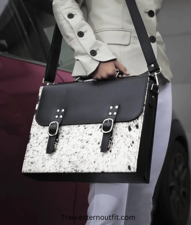 Cowhide Black Laptop Leather Briefcase Bag - Image 21