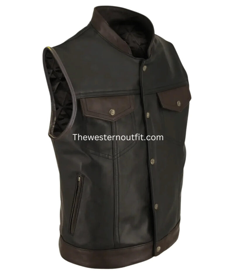Men’s Classic Two Tone Western Leather Vest - Image 3