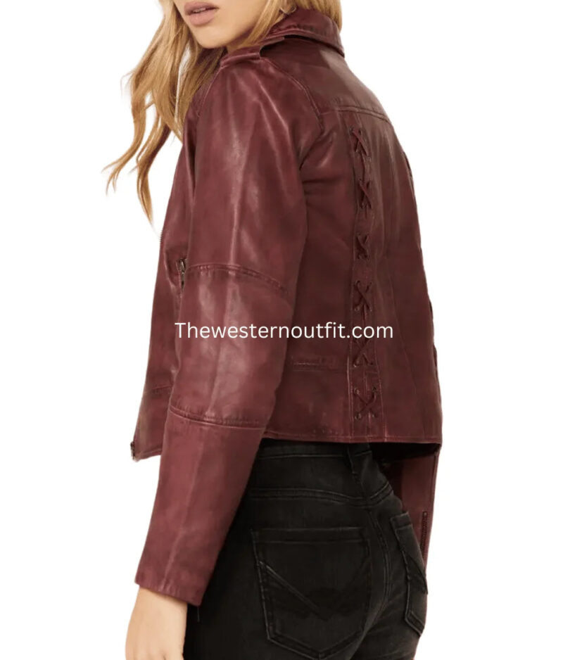 Women’s Sparrow Maroon Western Leather Jacket - Image 3