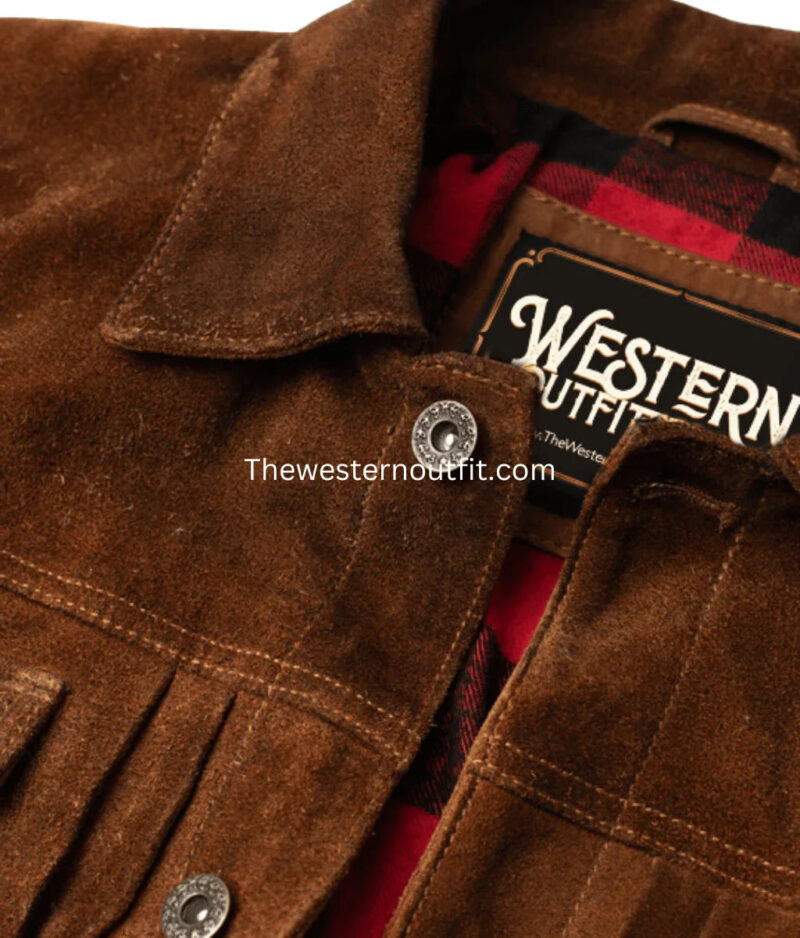 Lordsburg Design  Men’s Brown Suede Leather Trucker Jacket - Image 4