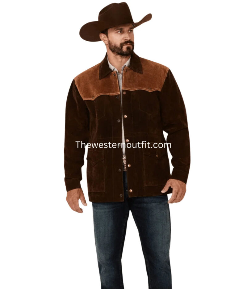 Men's Chocolate Two-Tone Suede Rancher Car Jacket