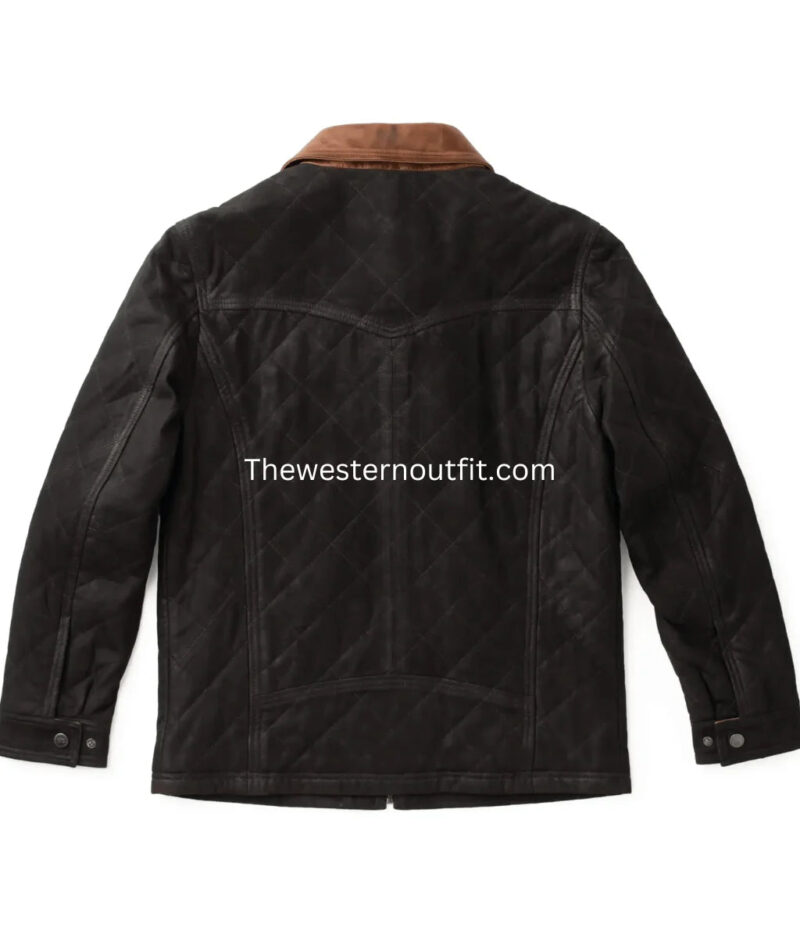 Men’s Hickory Quilted Dark Brown Waxed Suede Leather Jacket - Image 3