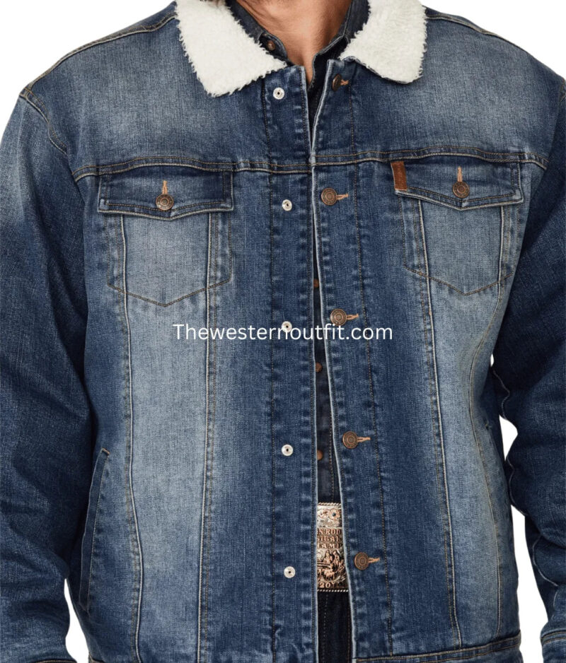 Classic Cowboy Indigo Denim Sherpa Lined Jacket - Image 3