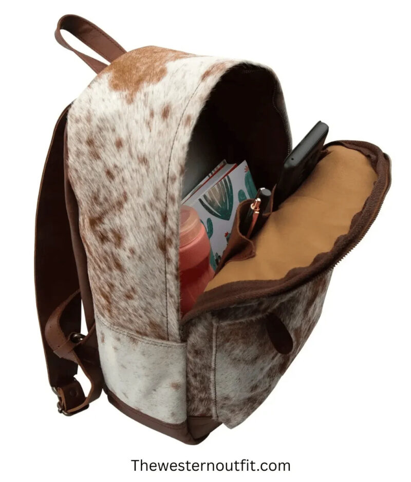 Western Cowhide Brown/White Laptop Leather Backpack - Image 4