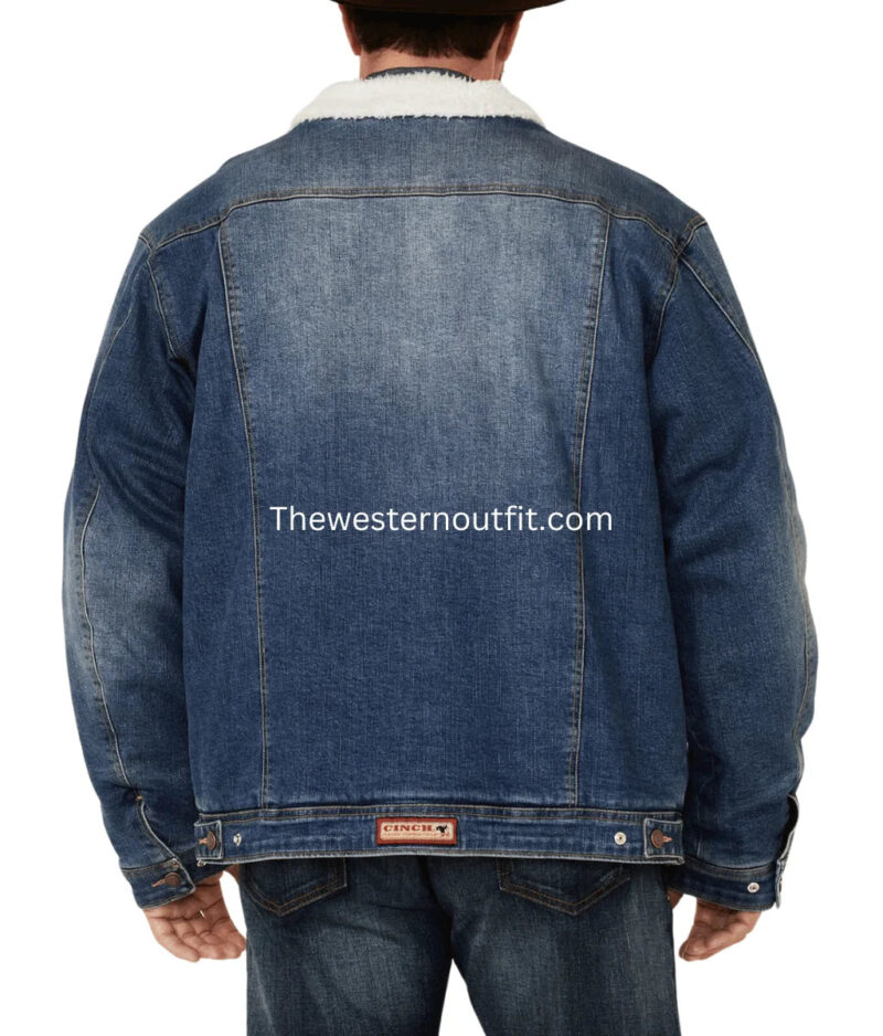 Classic Cowboy Indigo Denim Sherpa Lined Jacket - Image 4