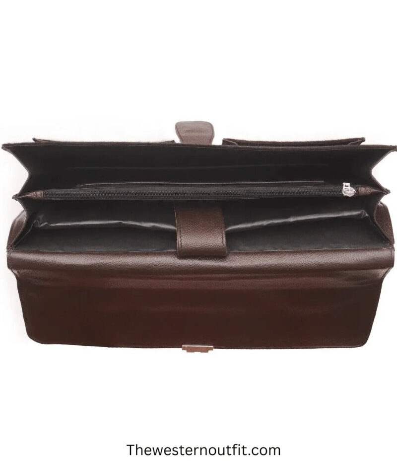 Cowhide Hair On Handcrafted Brown And White Leather Briefcase Bag - Image 6