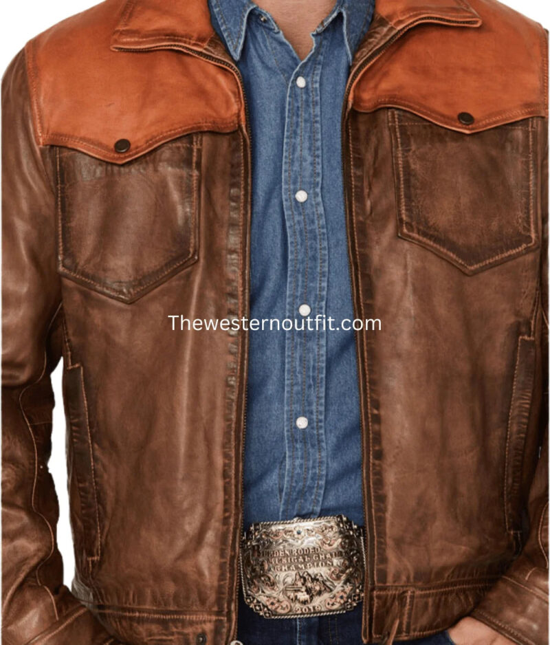 Goldrush Style Men’s Color Block Leather Jacket - Image 4