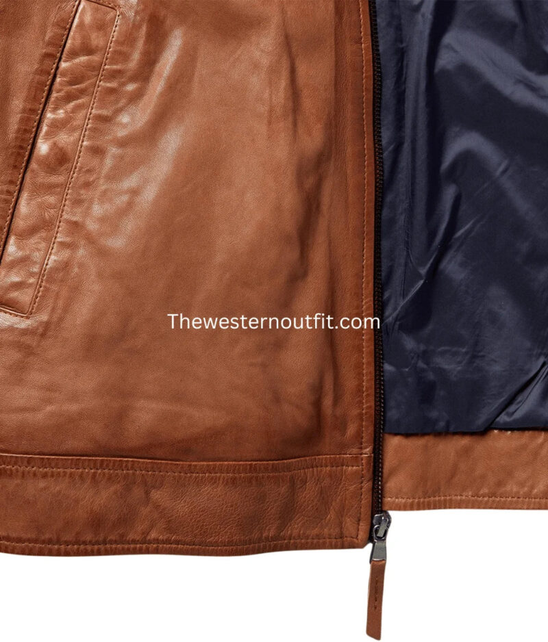 Goldfield Men’s Edition Zip-Front Brown Leather Jacket - Image 4