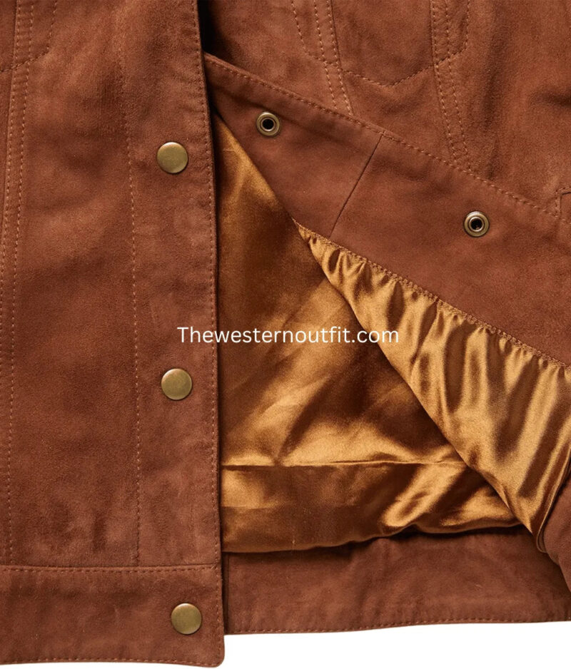Womens Shearling Collar Trucker Suede Jacket - Image 5