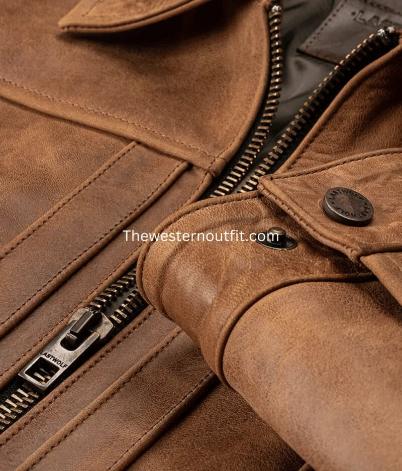 Cow Hide Tan Western Leather Jacket - Image 10
