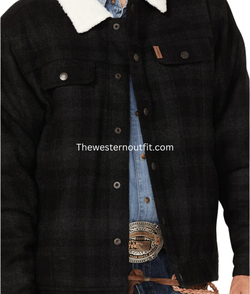 Cinch Men's Solid Sherpa-Lined CC Snap Wool Trucker Jacket - Image 4