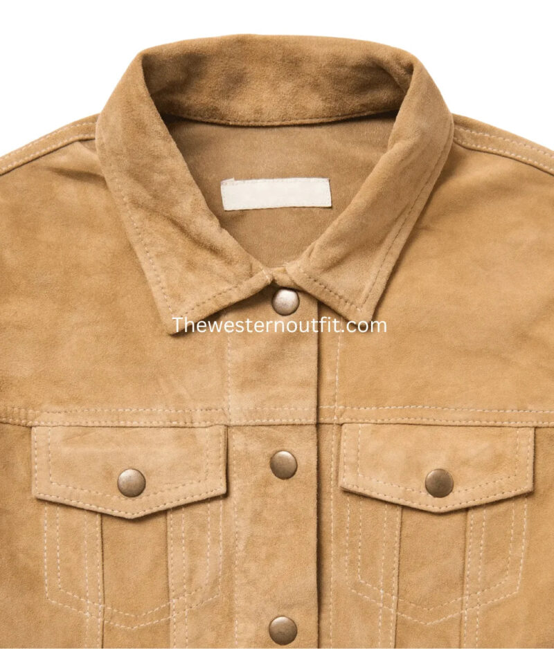 Womens Brown Suede Leather Shirt Jacket - Image 4