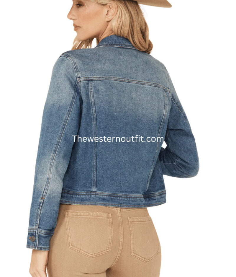 Women's Leland Medium Wash Cropped Stretch Denim Jacket - Image 2