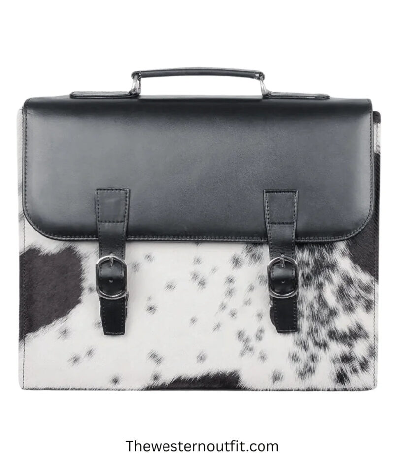 Cowhide Black Laptop Leather Briefcase Bag - Image 3