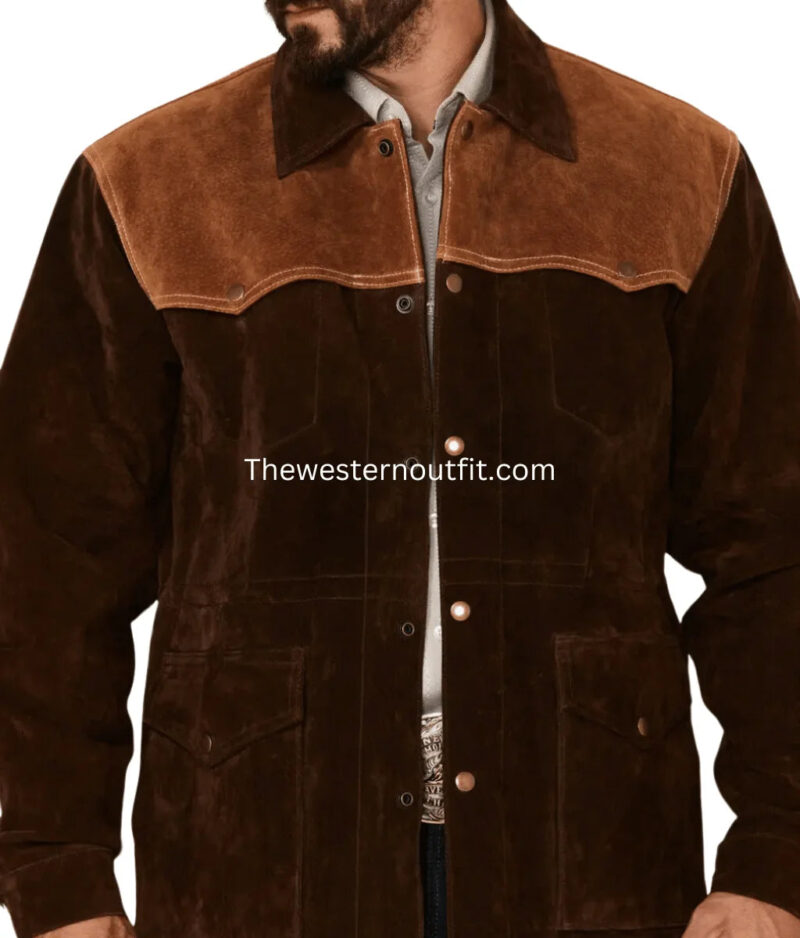 Men's Chocolate Two-Tone Suede Rancher Car Jacket - Image 3
