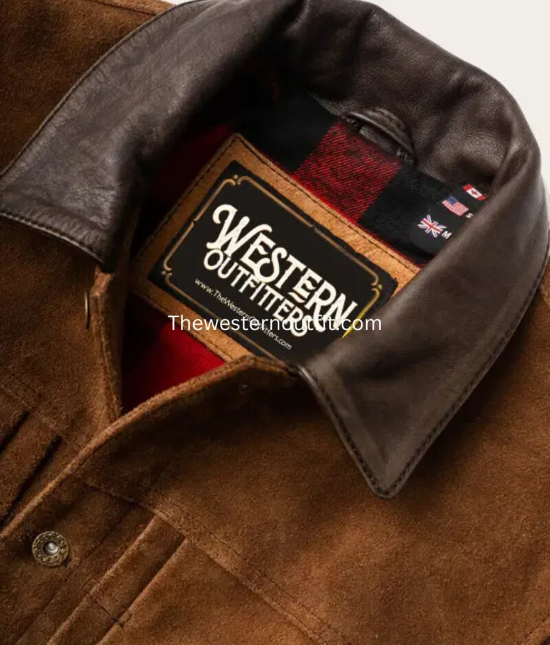 Oatman Style Men’s Brown Suede Leather Trucker Jacket - Image 4