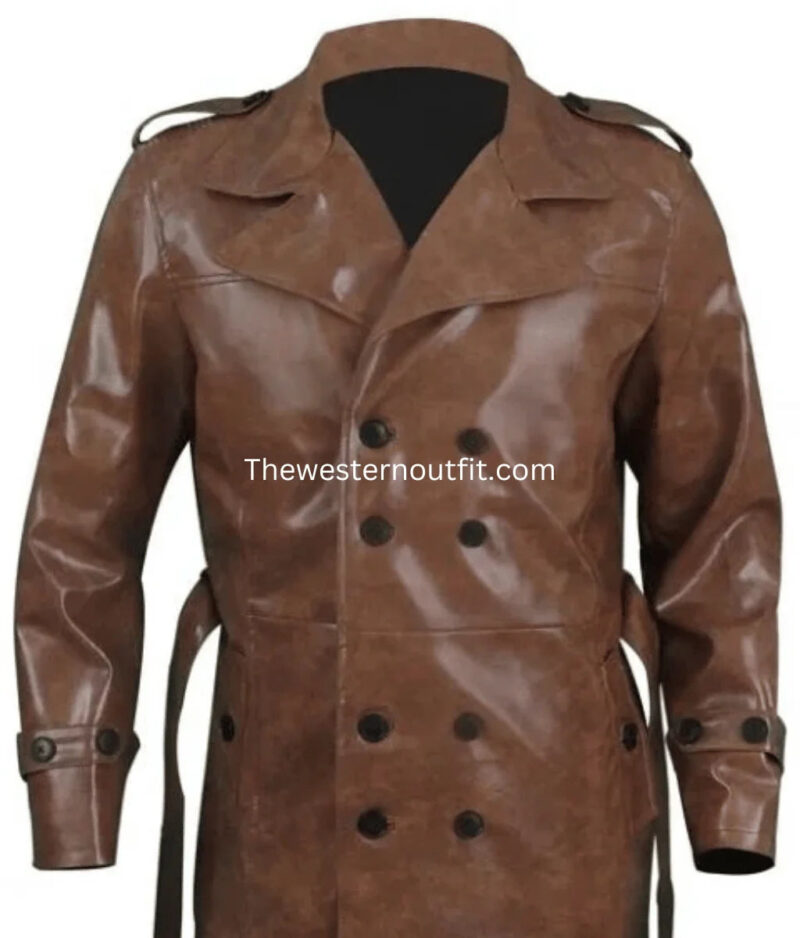 1883 James Dutton Brown Leather Trench Coat Yellowstone - Image 3