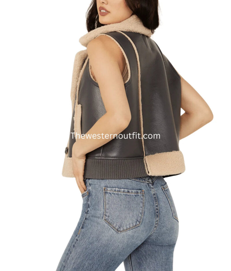 Women's Charles Sherpa Bonded Faux Leather Vest - Image 4