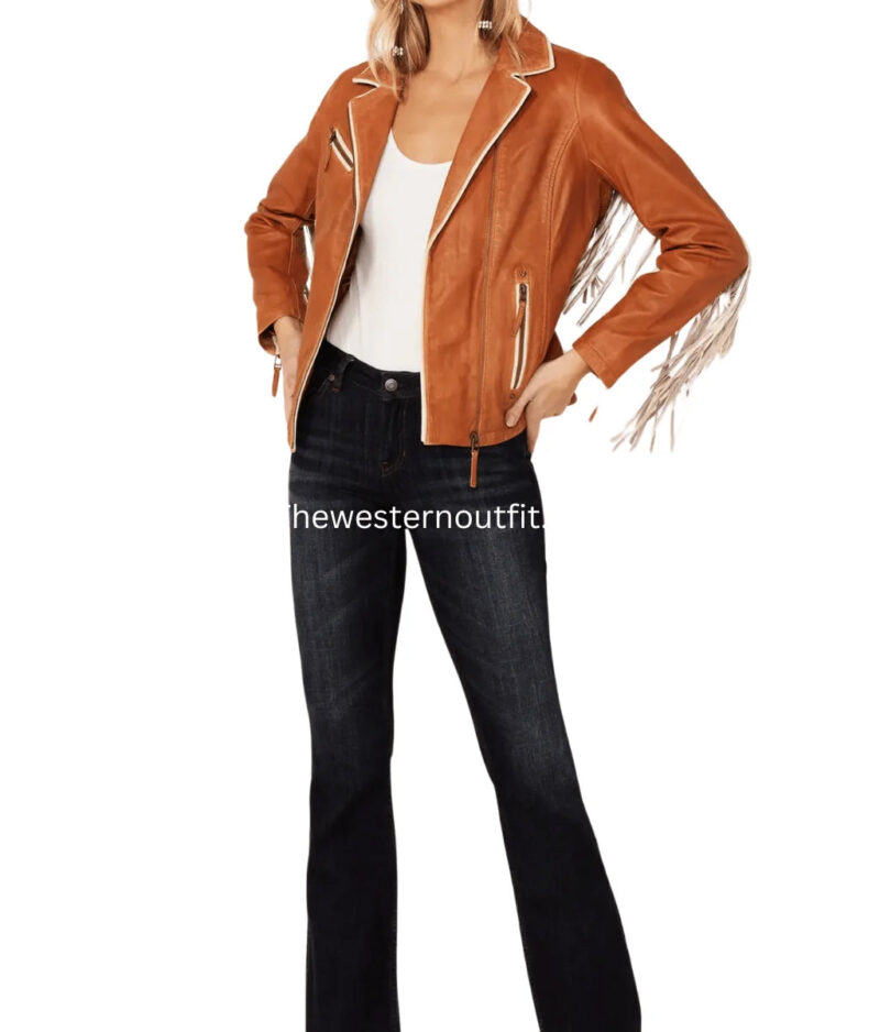 Women’s Birchwood Fringe Tan Leather Jacket - Image 4