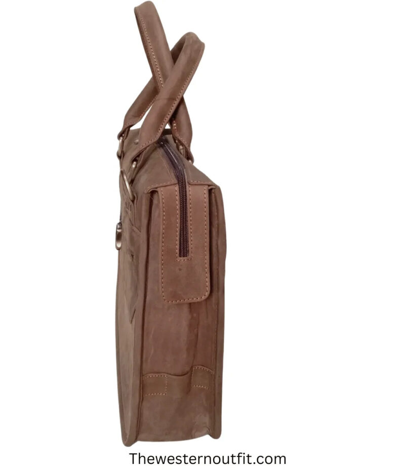 Cowhide Brown Handmade Briefcase Leather Bag - Image 9